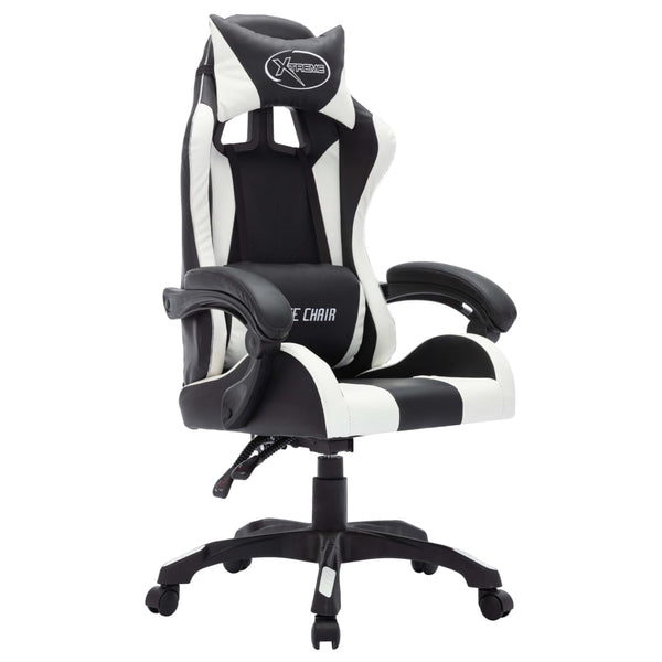 vidaXL Gaming Chair with RGB LED Lights White and Black Faux Leather