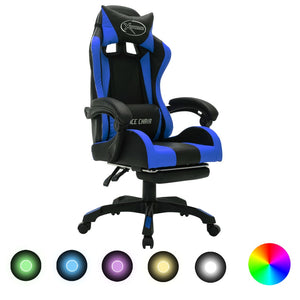 vidaXL Gaming Chair with RGB LED Lights Blue and Black Faux Leather