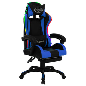 vidaXL Gaming Chair with RGB LED Lights Blue and Black Faux Leather
