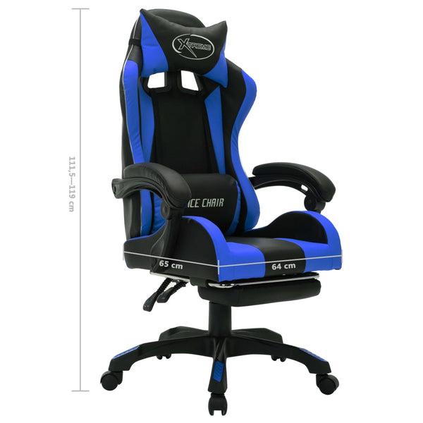 vidaXL Gaming Chair with RGB LED Lights Blue and Black Faux Leather