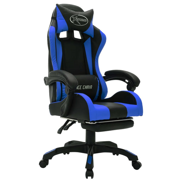 vidaXL Gaming Chair with RGB LED Lights Blue and Black Faux Leather