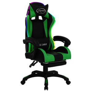 vidaXL Gaming Chair with RGB LED Lights Green and Black Faux Leather