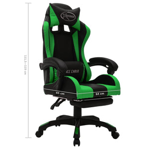 vidaXL Gaming Chair with RGB LED Lights Green and Black Faux Leather