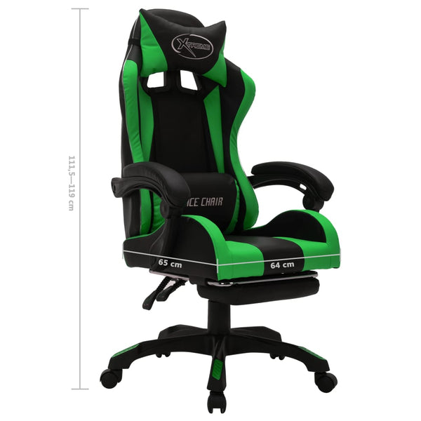 vidaXL Gaming Chair with RGB LED Lights Green and Black Faux Leather