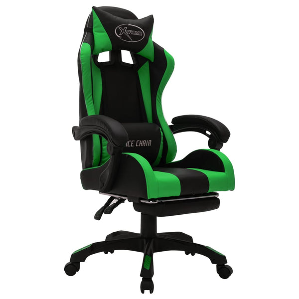 vidaXL Gaming Chair with RGB LED Lights Green and Black Faux Leather