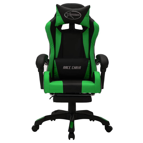 vidaXL Gaming Chair with RGB LED Lights Green and Black Faux Leather
