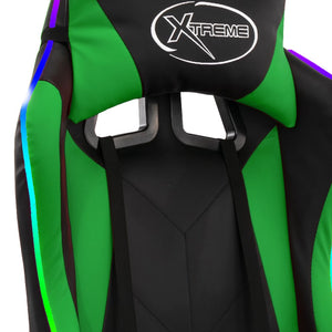 vidaXL Gaming Chair with RGB LED Lights Green and Black Faux Leather
