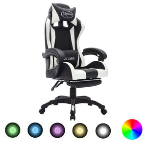 vidaXL Gaming Chair with RGB LED Lights White and Black Faux Leather