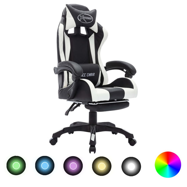 vidaXL Gaming Chair with RGB LED Lights White and Black Faux Leather