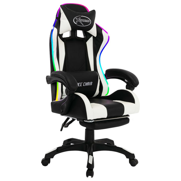 vidaXL Gaming Chair with RGB LED Lights White and Black Faux Leather