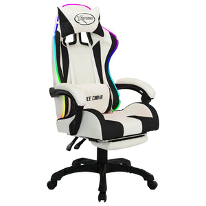 vidaXL Gaming Chair with RGB LED Lights Black and White Faux Leather