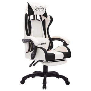 vidaXL Gaming Chair with RGB LED Lights Black and White Faux Leather