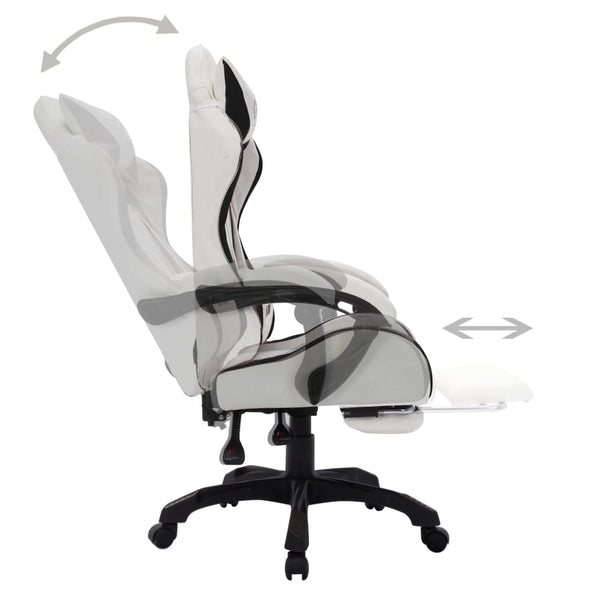 vidaXL Gaming Chair with RGB LED Lights Black and White Faux Leather