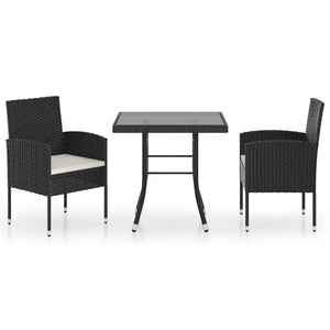 vidaXL 3-Piece Garden Dining Set Poly Rattan Black