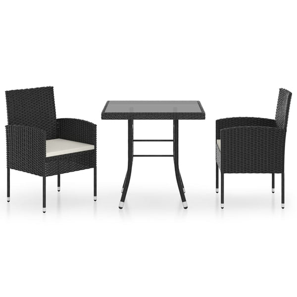 vidaXL 3-Piece Garden Dining Set Poly Rattan Black