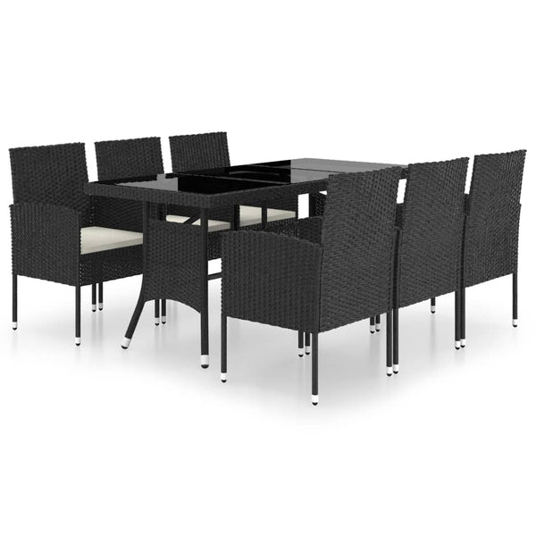 vidaXL 7-Piece Poly Rattan Garden Dining Set Black