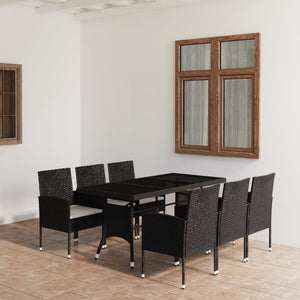 vidaXL 7-Piece Poly Rattan Garden Dining Set Black