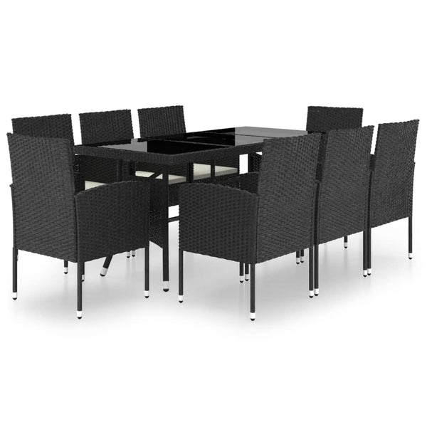vidaXL 9-piece Garden Dining Set Poly Rattan Black