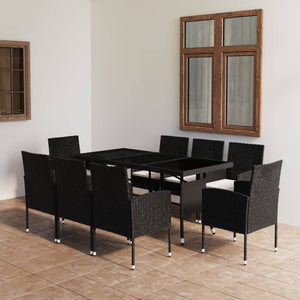 vidaXL 9-piece Garden Dining Set Poly Rattan Black