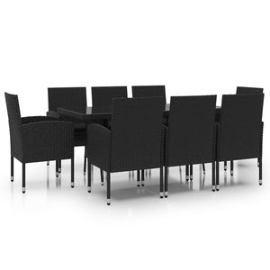 vidaXL 9-piece Garden Dining Set Poly Rattan Black
