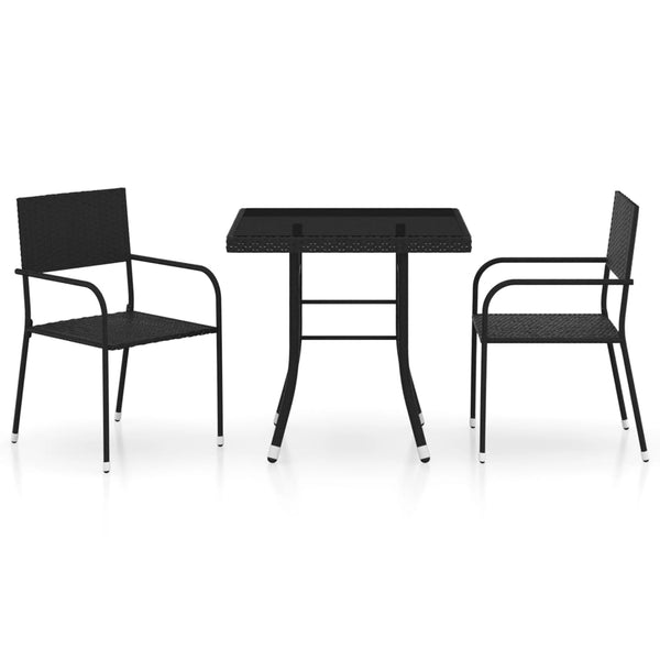 vidaXL 3-Piece Garden Dining Set Poly Rattan Black