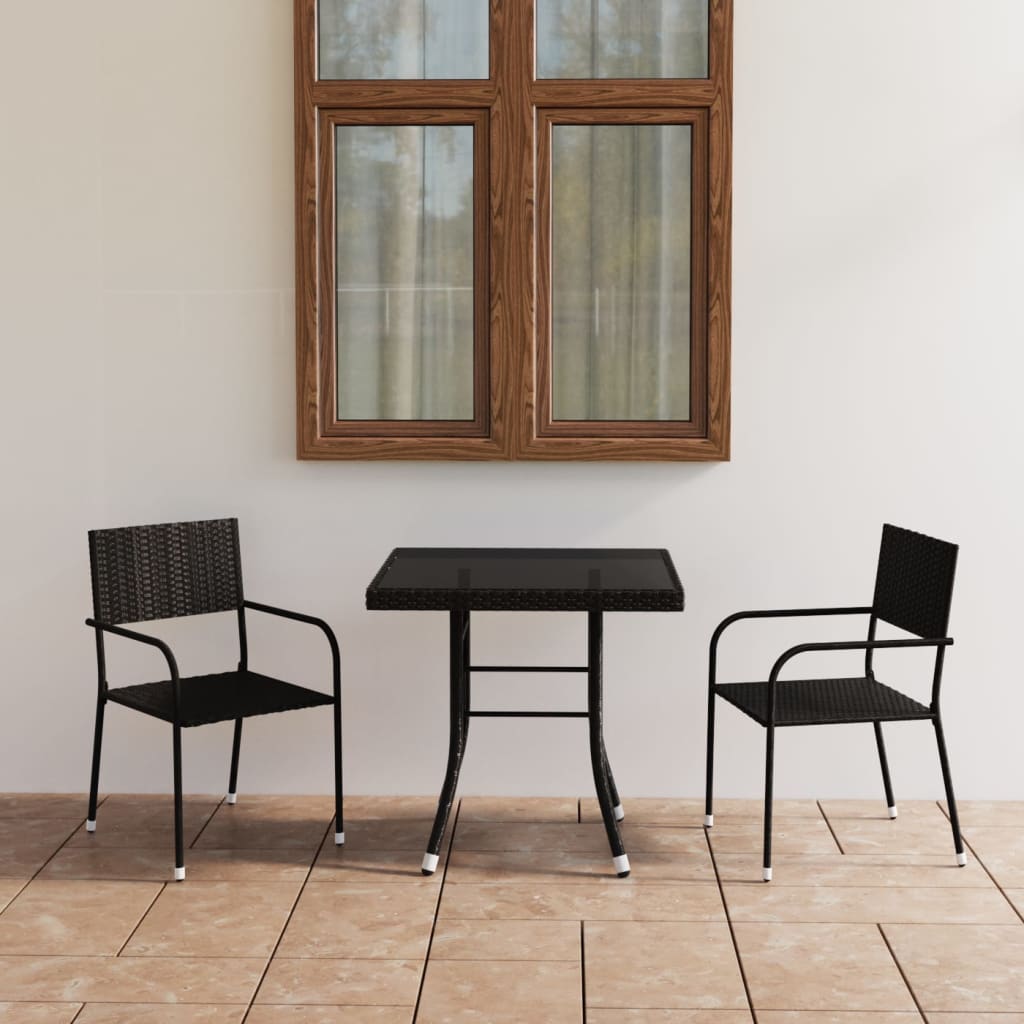 vidaXL 3-Piece Garden Dining Set Poly Rattan Black