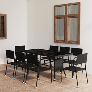 vidaXL 9-piece Garden Dining Set Poly Rattan Black