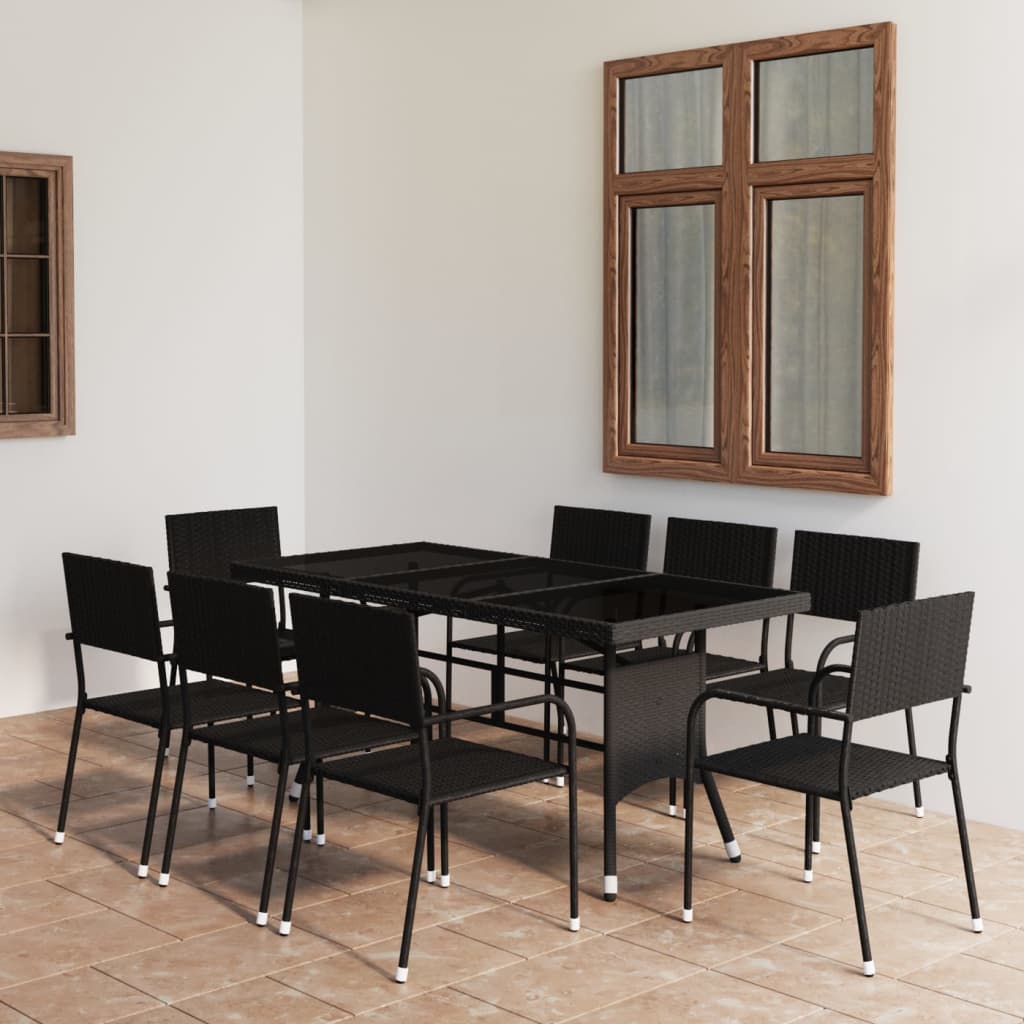 vidaXL 9-piece Garden Dining Set Poly Rattan Black