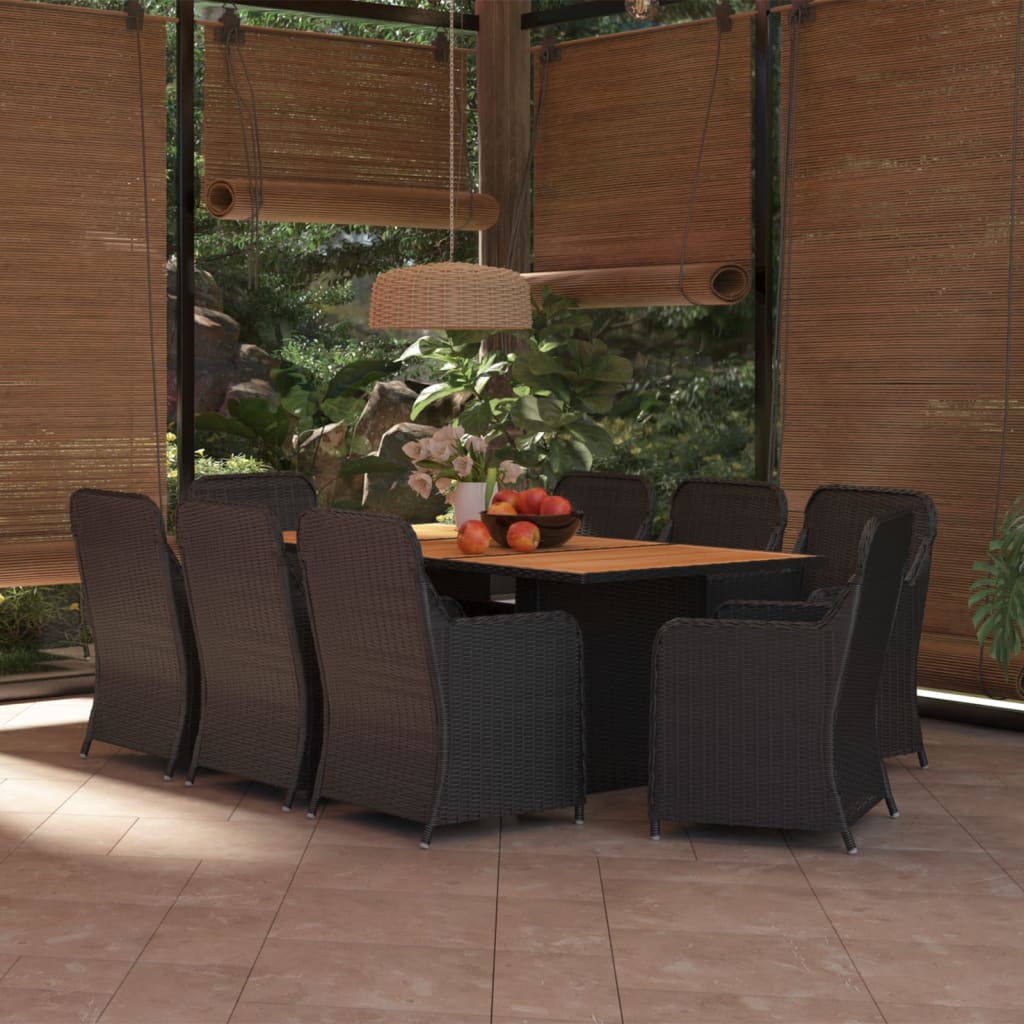 vidaXL 9-piece Garden Dining Set Poly Rattan Black
