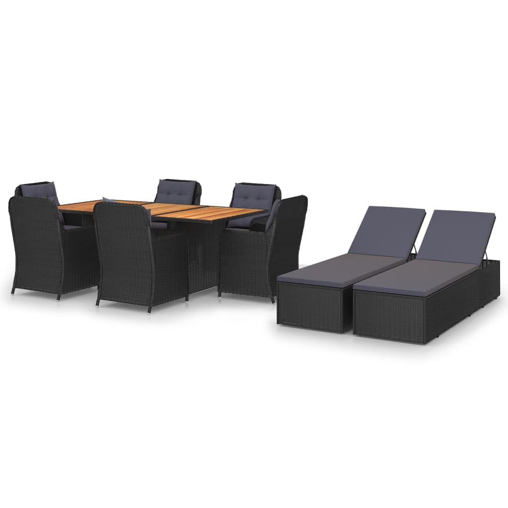 vidaXL 9-piece Garden Dining Set Poly Rattan Black
