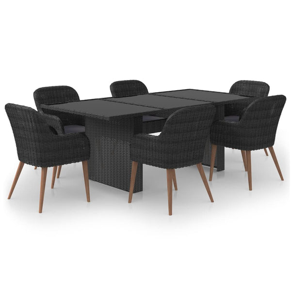 vidaXL 7-Piece Poly Rattan Garden Dining Set Black