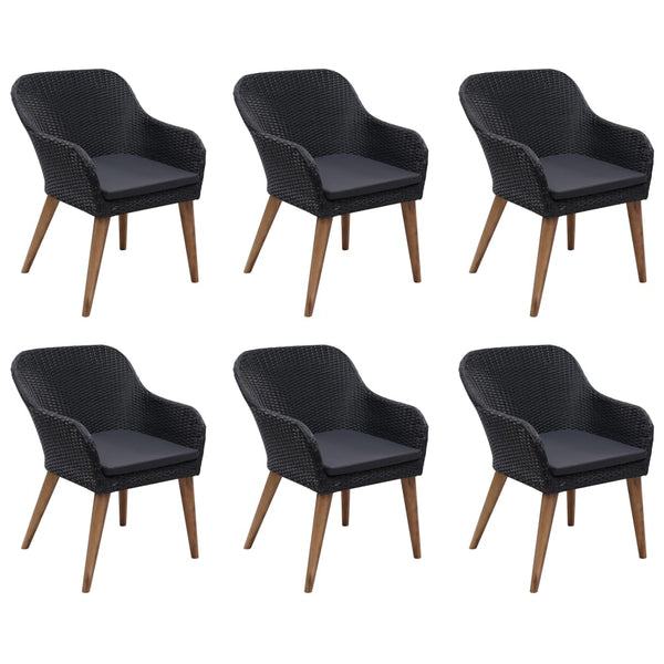 vidaXL 7-Piece Poly Rattan Garden Dining Set Black