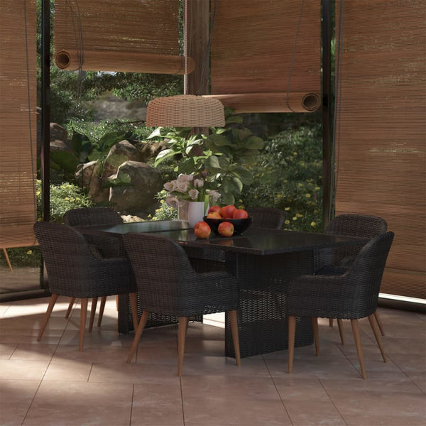 vidaXL 7-Piece Poly Rattan Garden Dining Set Black