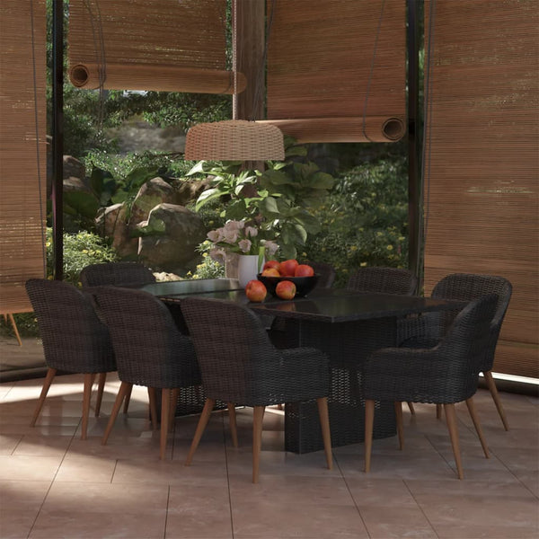 vidaXL 9-piece Garden Dining Set Poly Rattan Black