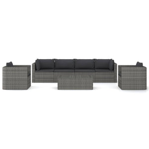 vidaXL 7-piece Garden Lounge Set with Cushions Poly Rattan Grey