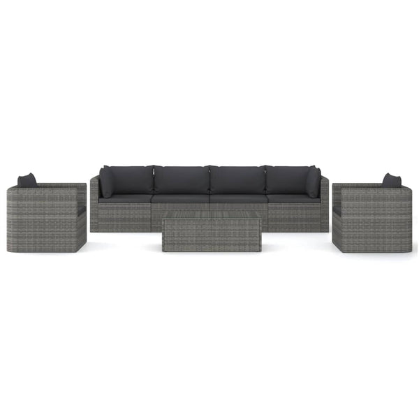 vidaXL 7-piece Garden Lounge Set with Cushions Poly Rattan Grey