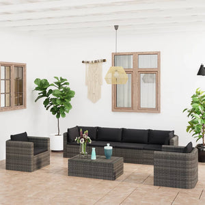 vidaXL 7-piece Garden Lounge Set with Cushions Poly Rattan Grey