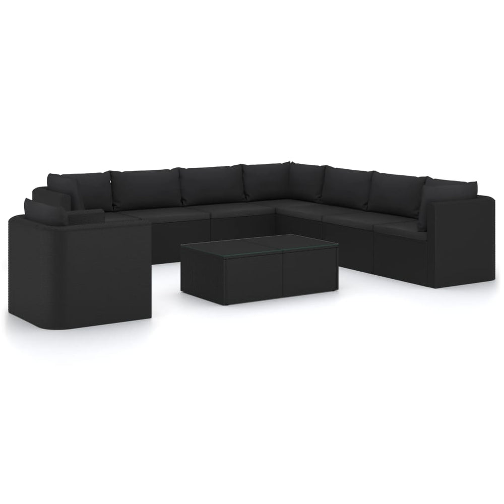 vidaXL 10-Piece Garden Lounge Set with Cushions Poly Rattan Black