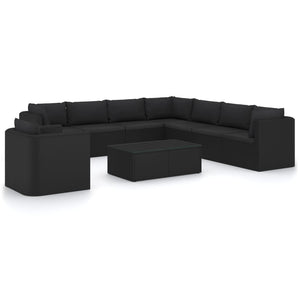 vidaXL 10-Piece Garden Lounge Set with Cushions Poly Rattan Black