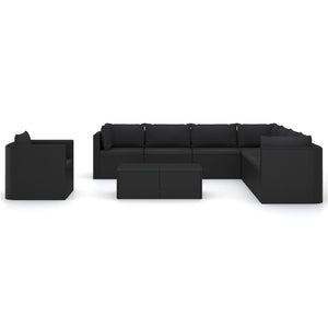 vidaXL 10-Piece Garden Lounge Set with Cushions Poly Rattan Black