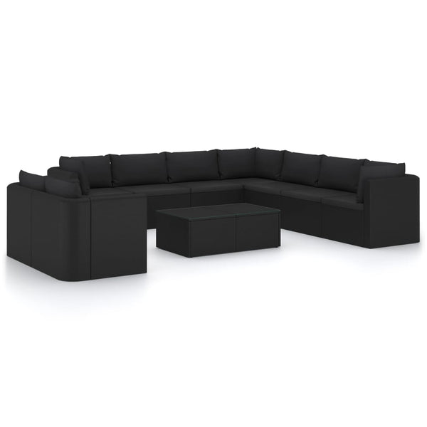 vidaXL 11-Piece Garden Lounge Set with Cushions Poly Rattan Black