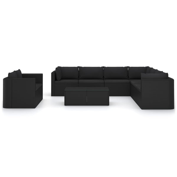 vidaXL 11-Piece Garden Lounge Set with Cushions Poly Rattan Black