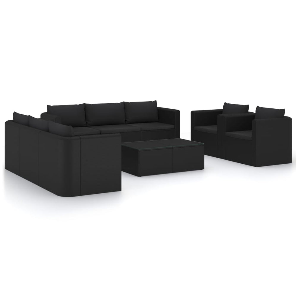 vidaXL 10-Piece Garden Lounge Set with Cushions Poly Rattan Black