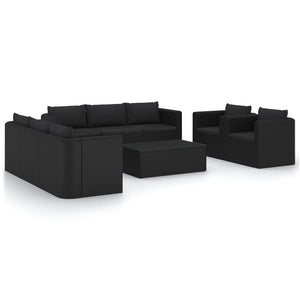 vidaXL 10-Piece Garden Lounge Set with Cushions Poly Rattan Black