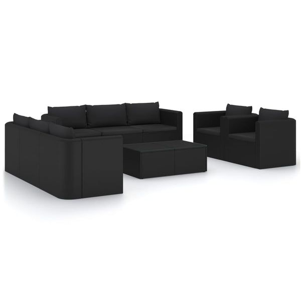 vidaXL 10-Piece Garden Lounge Set with Cushions Poly Rattan Black