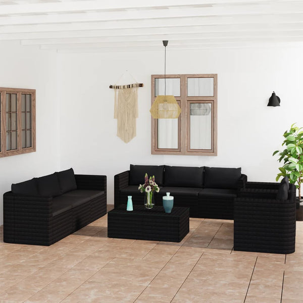 vidaXL 10-Piece Garden Lounge Set with Cushions Poly Rattan Black