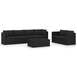 vidaXL 7-Piece Garden Lounge Set with Cushions Poly Rattan Black