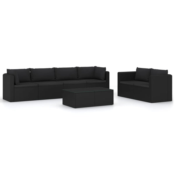 vidaXL 7-Piece Garden Lounge Set with Cushions Poly Rattan Black