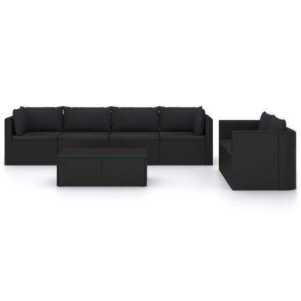 vidaXL 7-Piece Garden Lounge Set with Cushions Poly Rattan Black