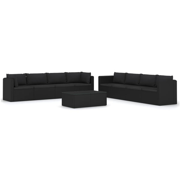 vidaXL 9-piece Garden Lounge Set with Cushions Poly Rattan Black